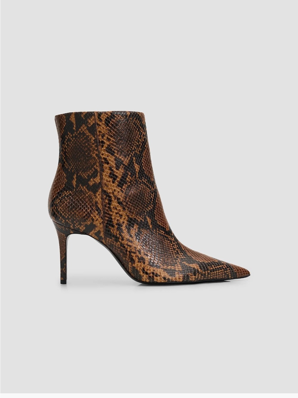 SCHUTZ Mikki Pointed Toe Brown Snake-Print Ankle Boots